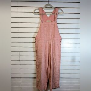 Cabela Pink 100% Linen Embroidered Adjustable Overalls Size Medium EUC